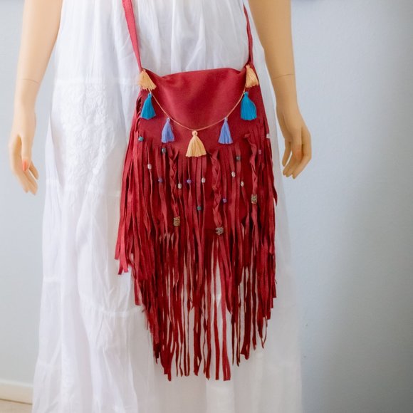 GENUINE SUEDE BOHEMIAN FRINGE BAG - Picture 4 of 4
